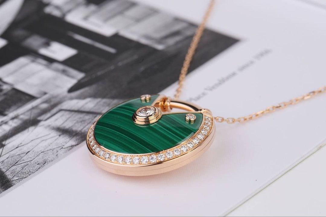 Cartier Amulette de Cartier 18K Rose Gold Diamond and Malachite Pendant Necklace
