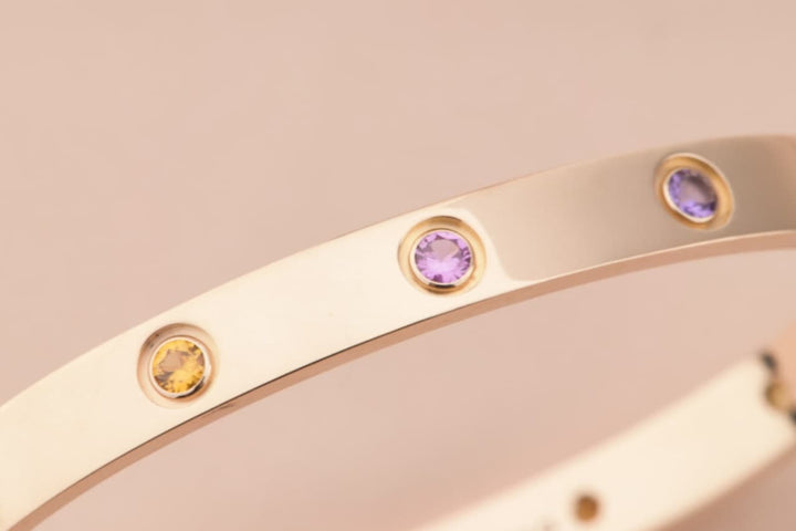 Cartier Love Bracelet Multi Gem Rose Gold Size 17 with Screw Driver
