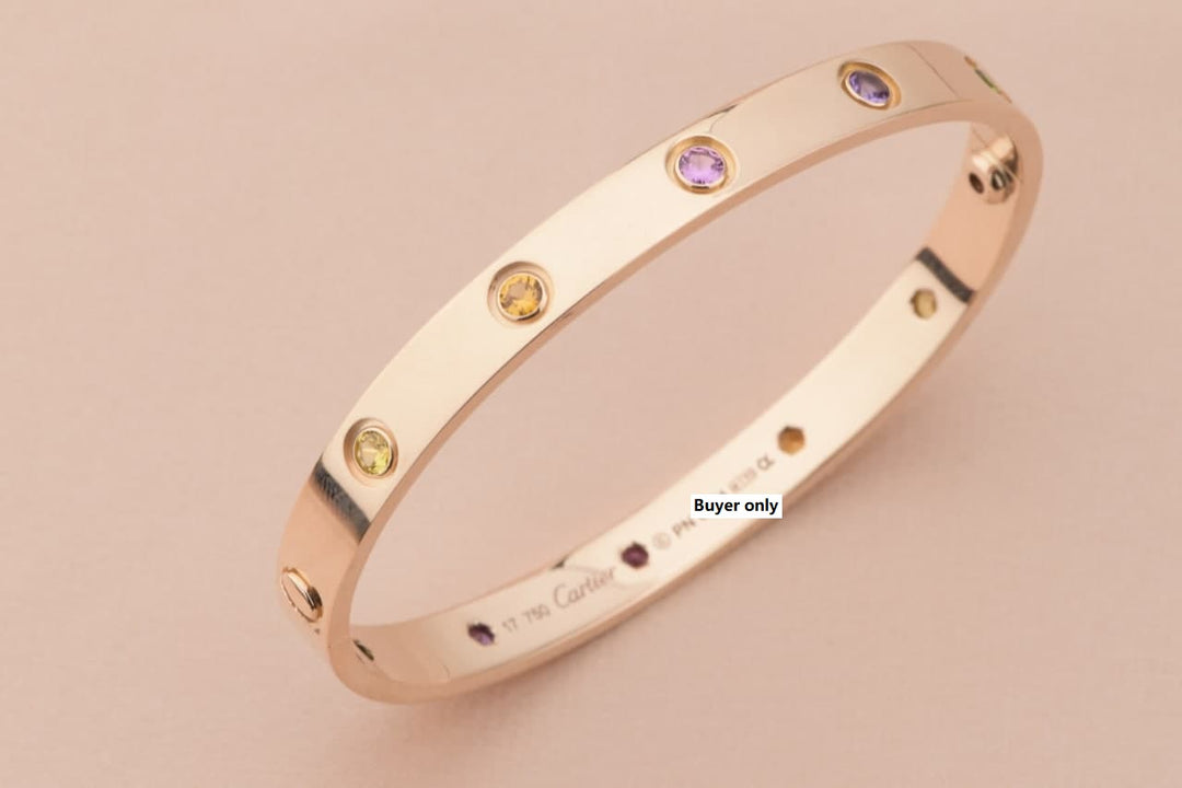 Cartier Love Bracelet Multi Gem Rose Gold Size 17 with Screw Driver