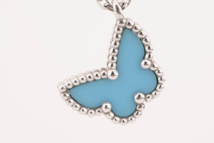Van Cleef &amp; Arpels Sweet Alhambra 18K White Gold Turquoise Pendant Necklace
