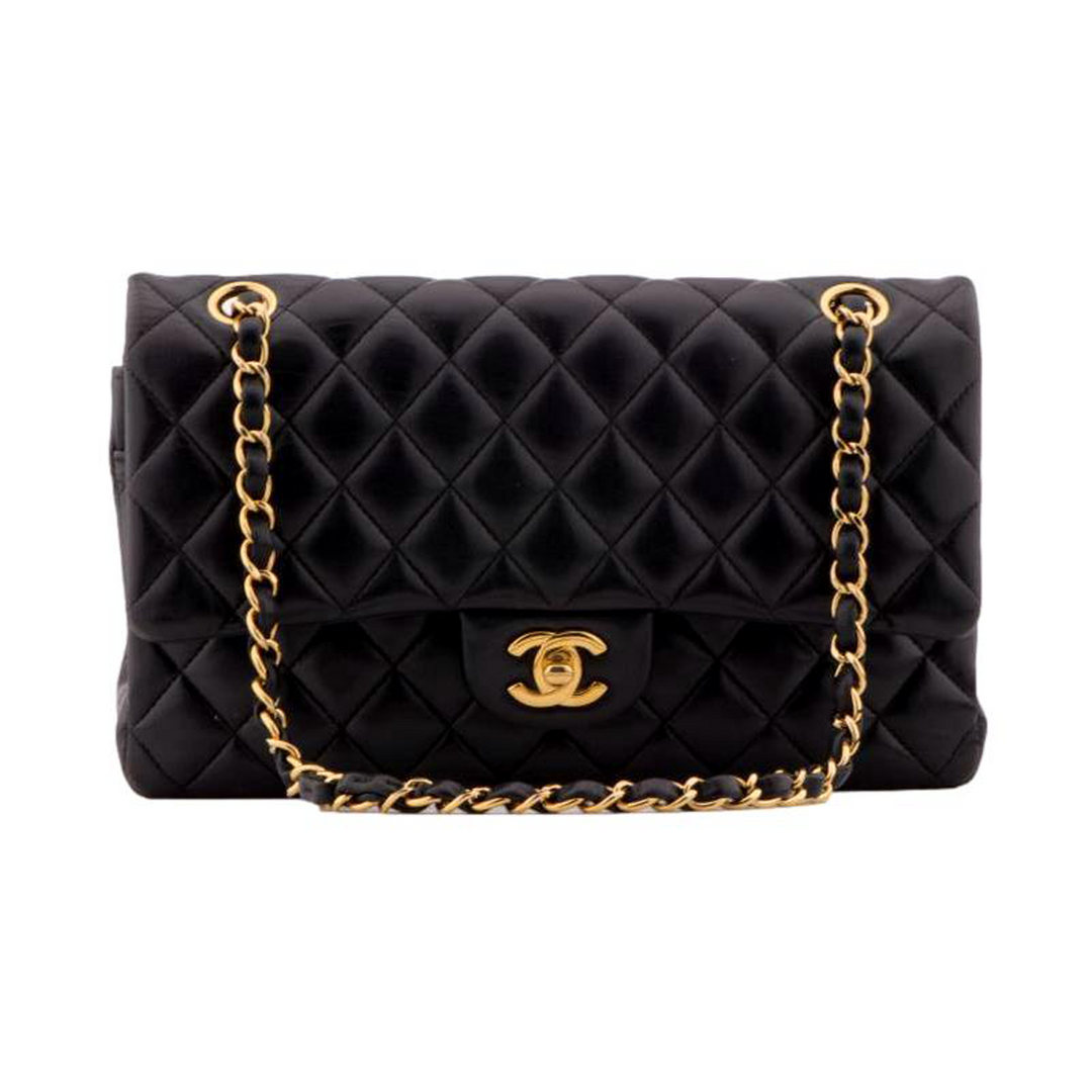 CHANEL Black Quilted Lambskin Timeless Classic Medium Double Flap Bag