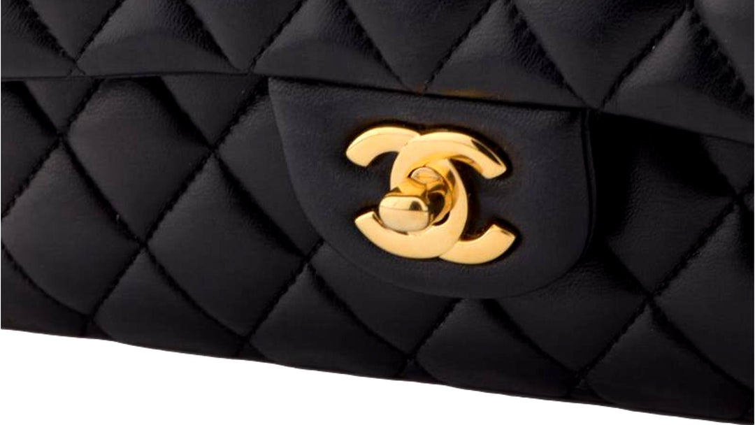 CHANEL Black Quilted Lambskin Timeless Classic Medium Double Flap Bag