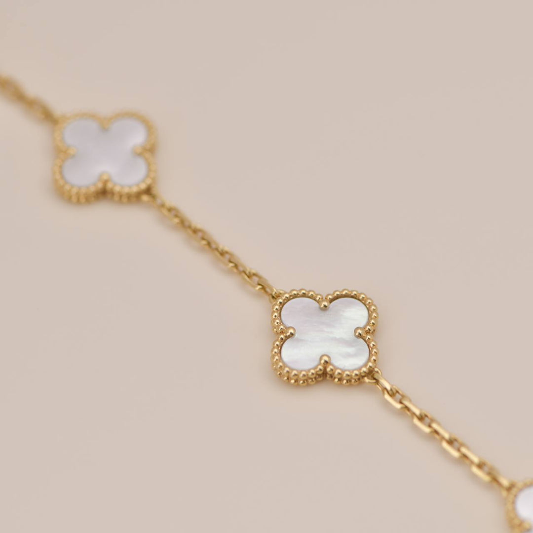 Van Cleef & Arpels 5 Motif Alhambra Mother Of Pearl Yellow Gold Bracelet