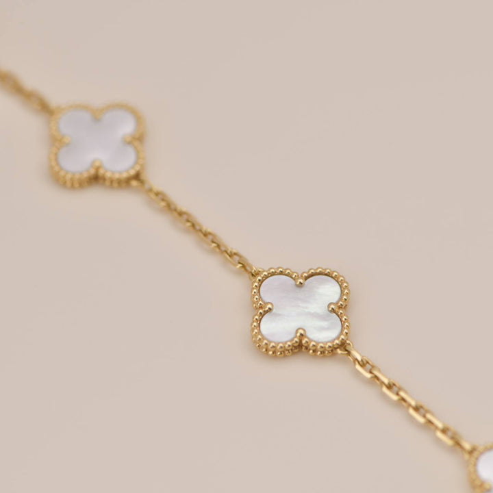 Van Cleef & Arpels 5 Motif Alhambra Mother Of Pearl Yellow Gold Bracelet