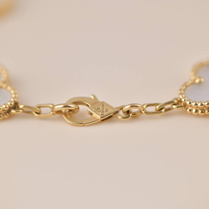 Van Cleef & Arpels 5 Motif Alhambra Mother Of Pearl Yellow Gold Bracelet