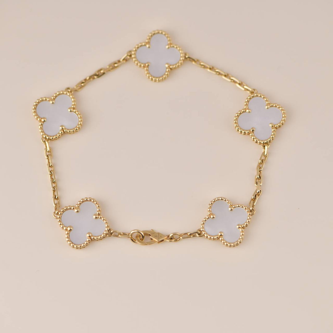 Van Cleef & Arpels 5 Motif Alhambra Mother Of Pearl Yellow Gold Bracelet