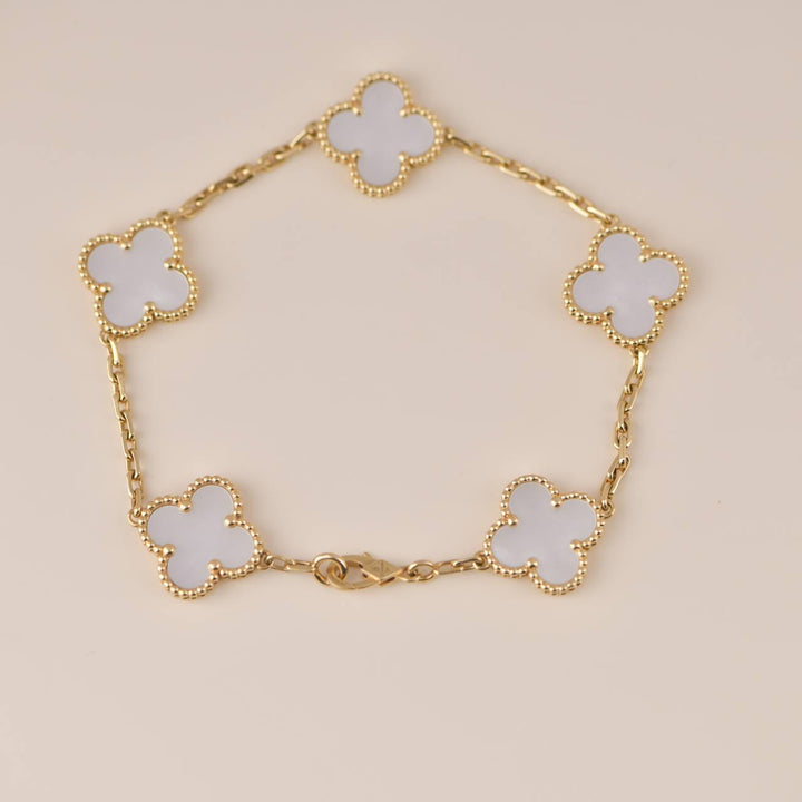 Van Cleef & Arpels 5 Motif Alhambra Mother Of Pearl Yellow Gold Bracelet