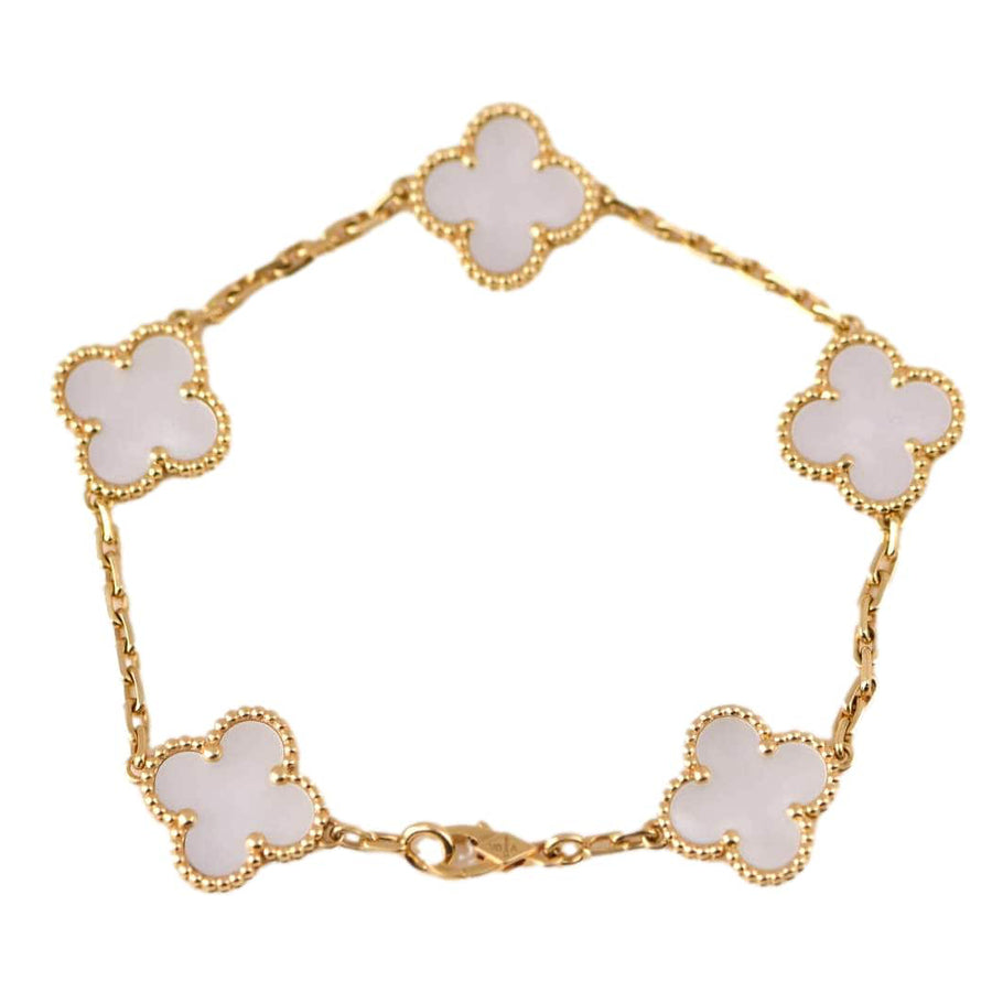 Van Cleef & Arpels 5 Motif Alhambra Mother Of Pearl Yellow Gold Bracelet