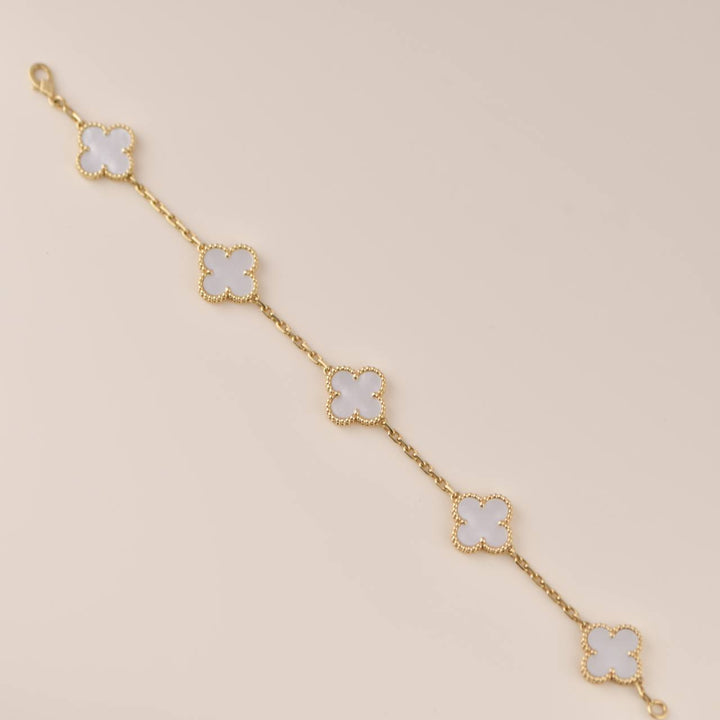 Van Cleef &Arpels 5 Motif Alhambra Mother Of Pearl Yellow Gold Bracelet