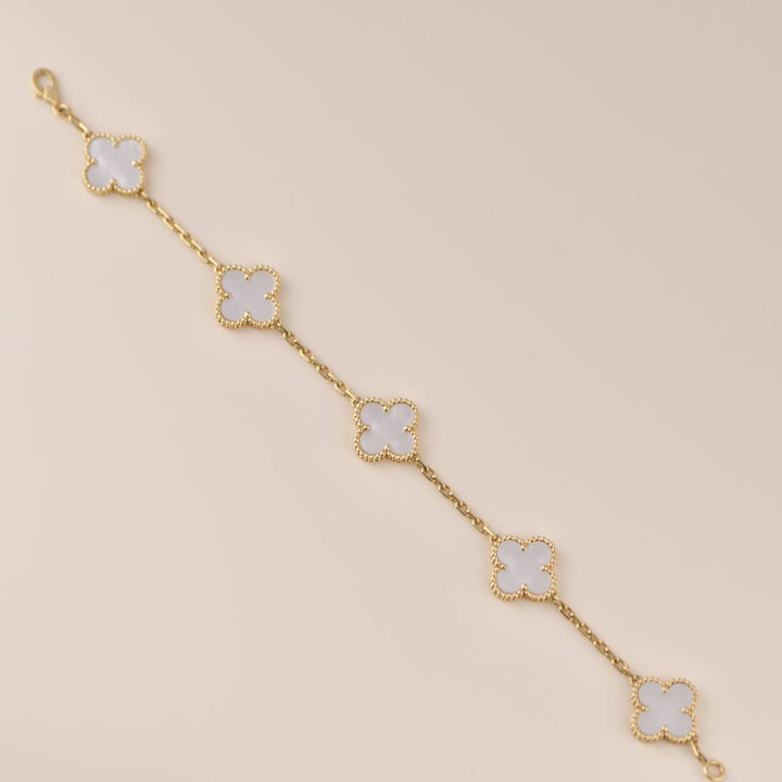 Van Cleef & Arpels 5 Motif Alhambra Mother Of Pearl Yellow Gold Bracelet
