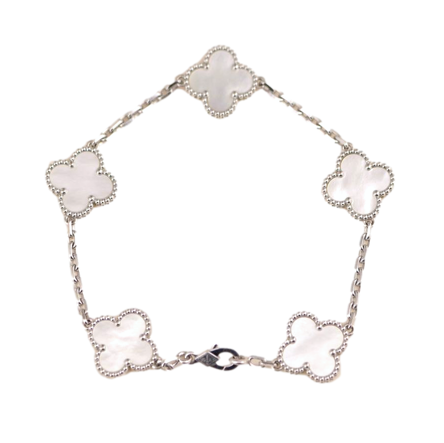 Van Cleef & Arpels 5 Motif Vintage Alhambra Mother of Pearl White Gold Bracelet