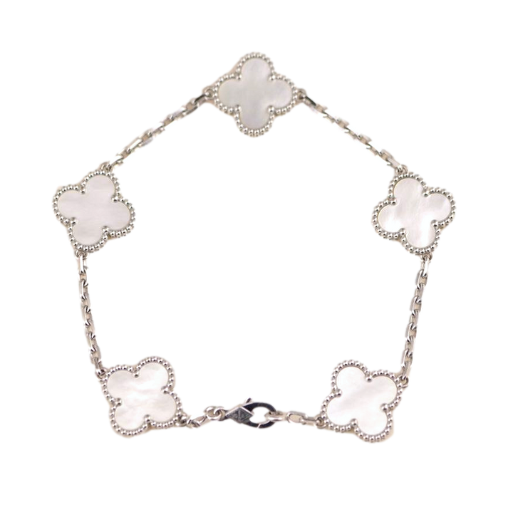 Van Cleef & Arpels 5 Motif Vintage Alhambra Mother of Pearl White Gold Bracelet