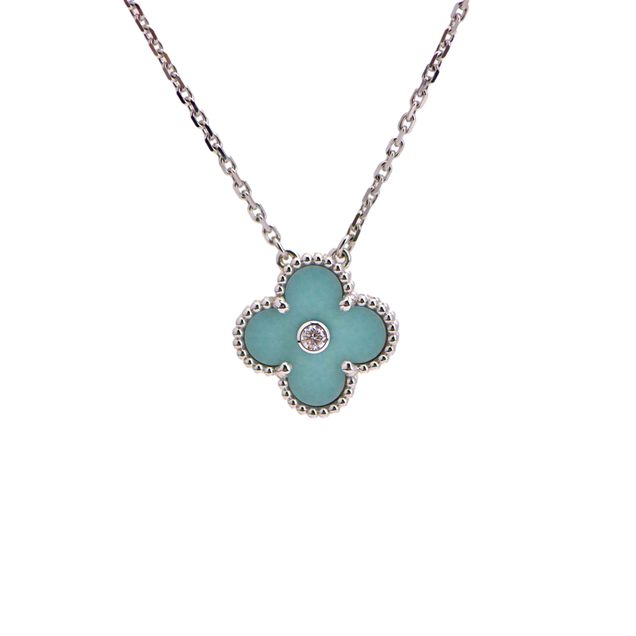 Van Cleef & Arpels Vintage Alhambra 2022 Holiday Diamond Green Celadon Sèvres Porcelain Pendant
