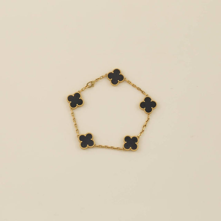 Van Cleef & Arpels Black Onyx Vintage Alhambra 18k Gold Bracelet