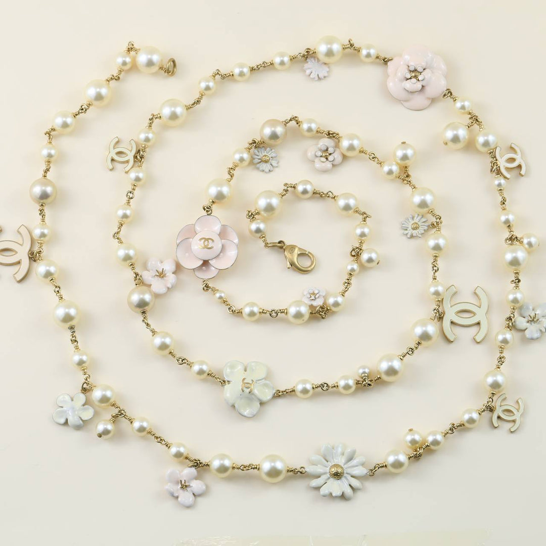 CHANEL CC Enamel Camellia Flower Long Necklace