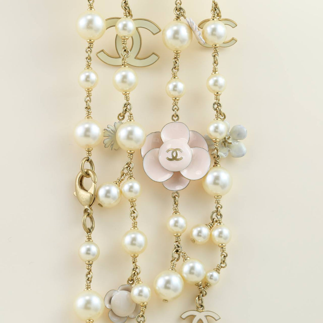 CHANEL CC Enamel Camellia Flower Long Necklace