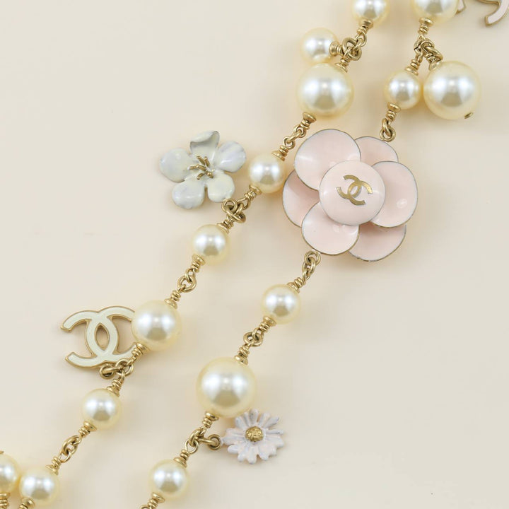 CHANEL CC Enamel Camellia Flower Long Necklace