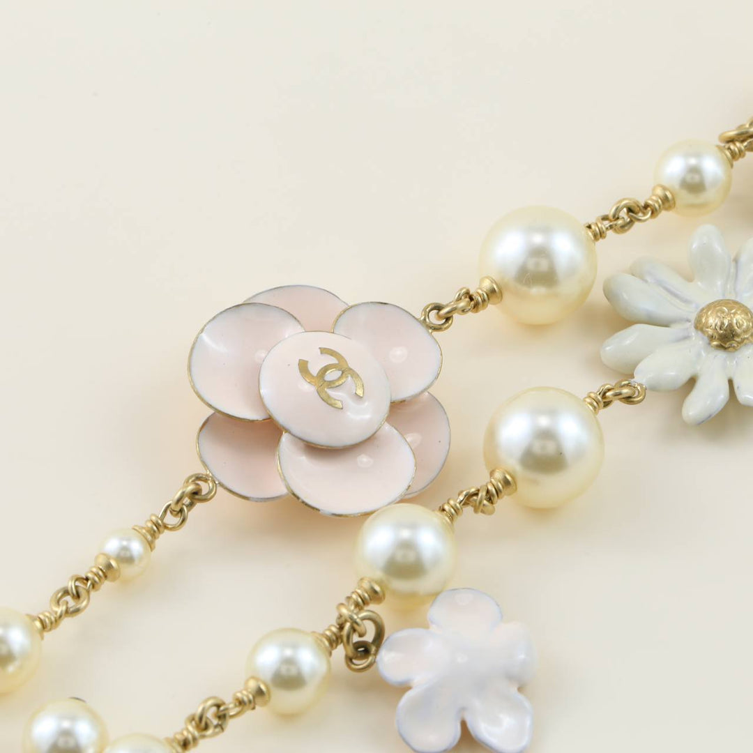 CHANEL CC Enamel Camellia Flower Long Necklace