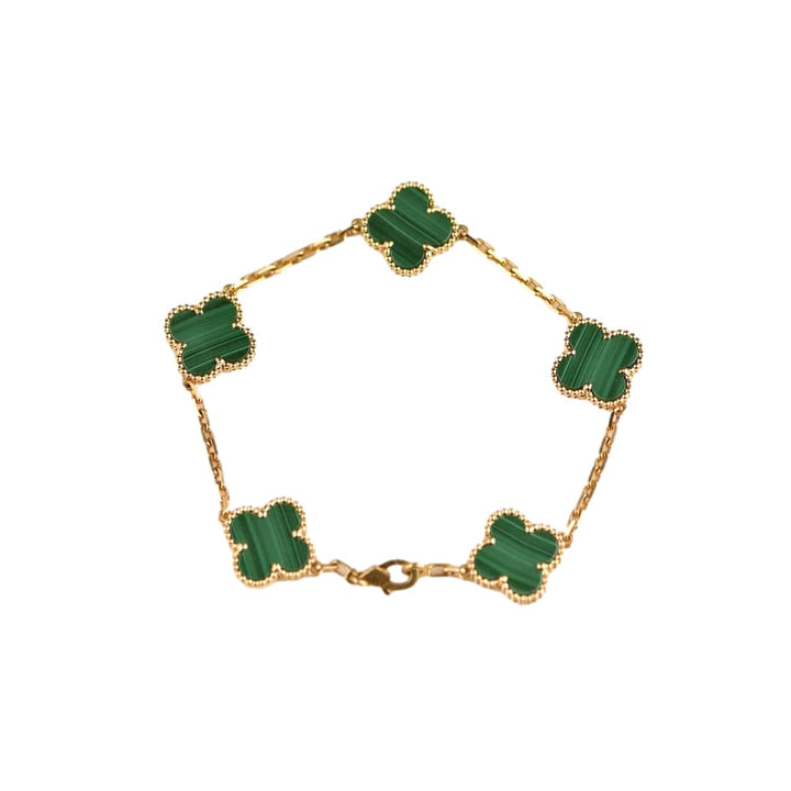Van Cleef & Arpels 5 Motif Vintage Alhambra Malachite Yellow Gold Bracelet
