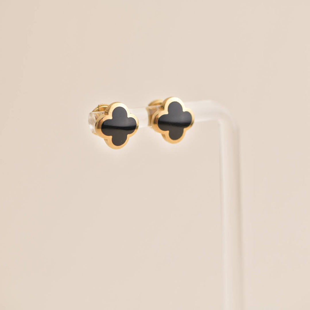 Van Cleef & Arpels Pure Alhambra Onyx Yellow Gold Stud Earrings
