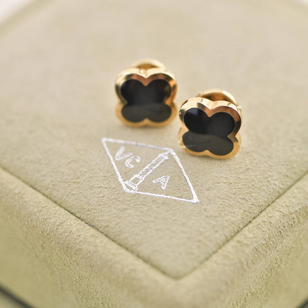 Van Cleef Arpels Pure Alhambra Onyx Yellow Gold Stud Earrings