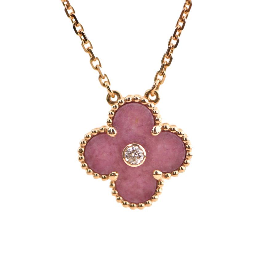 Van Cleef & Arpels Rhodonite Vintage Alhambra Diamond 2021 Holiday Pendant Necklace