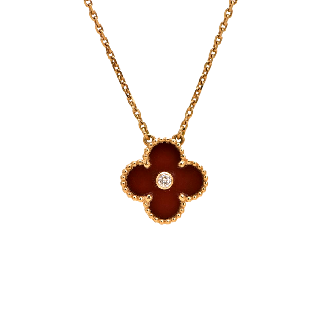 Van Cleef & Arpels Diamond Carnelian Limited Edition Alhambra Pendant