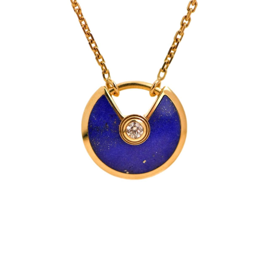 Cartier Amulette de 18K Yellow Gold Lapis Lazuli Pendant Necklace