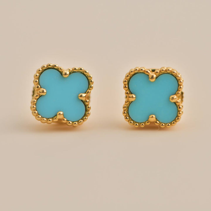 Van Cleef & Arpels Sweet Alhambra Turquoise 18K Yellow Gold Stud Earrings