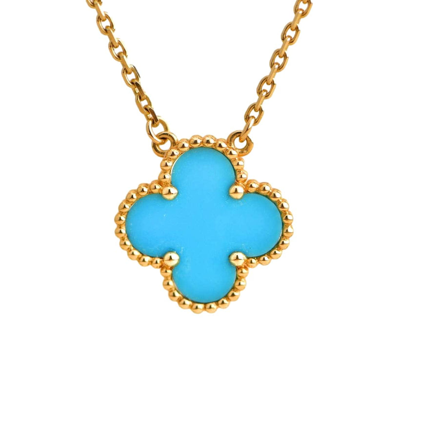 Van Cleef & Arpels Vintage Alhambra Turquoise 18K Yellow Gold Pendant