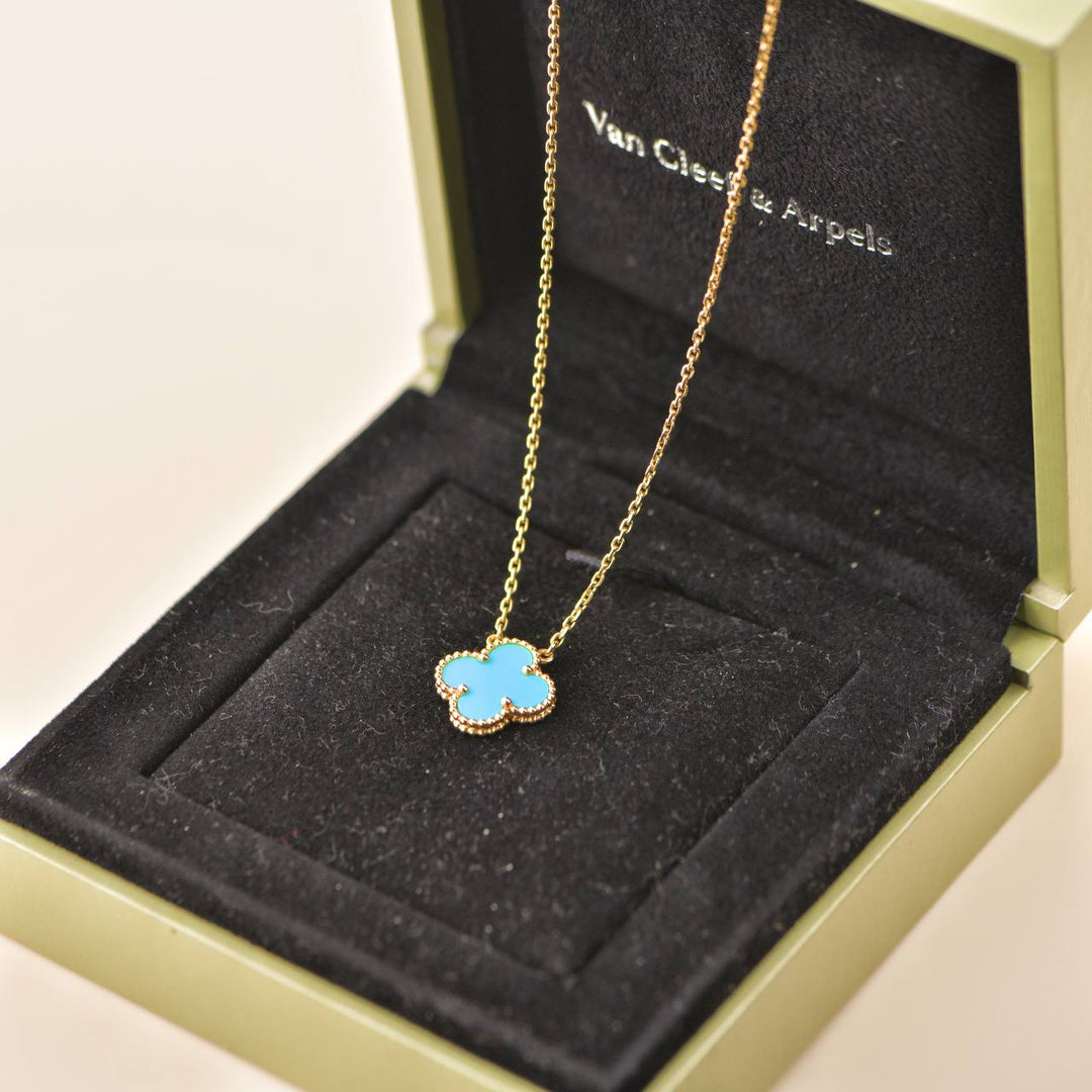 Van Cleef & Arpels Vintage Alhambra Turquoise 18K Yellow Gold Pendant