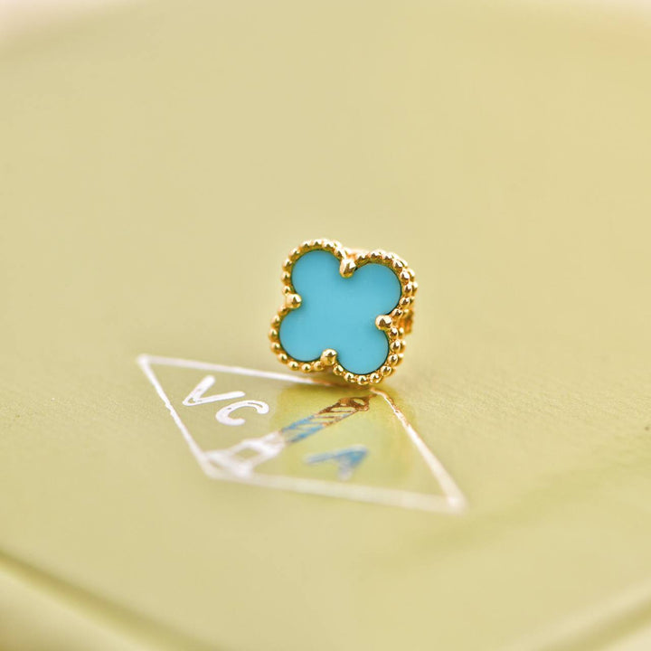 Van Cleef & Arpels Sweet Alhambra Turquoise 18K Yellow Gold Stud Earrings