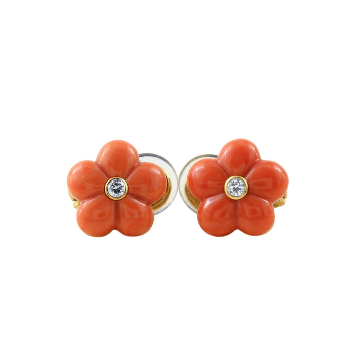 Van Cleef & Arpels Vintage Coral Diamond 18K Gold Clip-on Earring