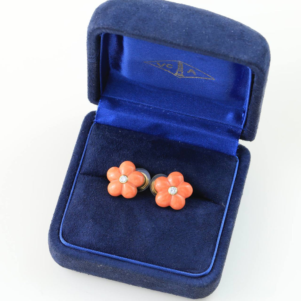 Van Cleef & Arpels Vintage Coral Diamond 18K Gold Clip-on Earring