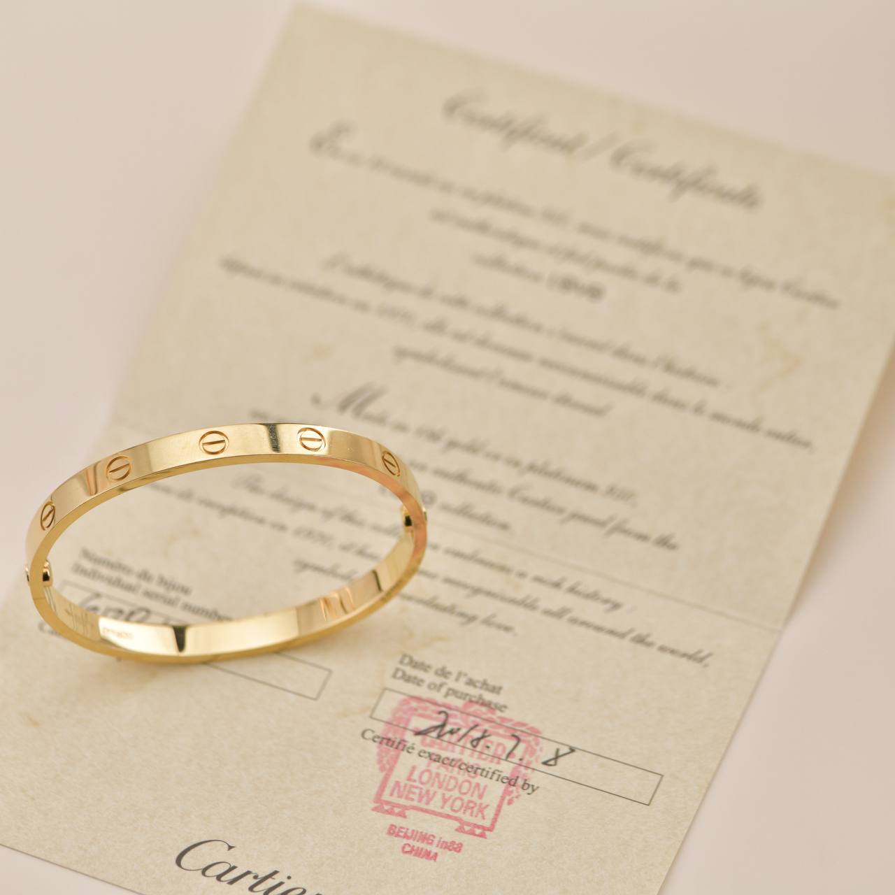 Cartier Love Bracelet 18K Yellow Gold Size 17 Dandelion Antiques