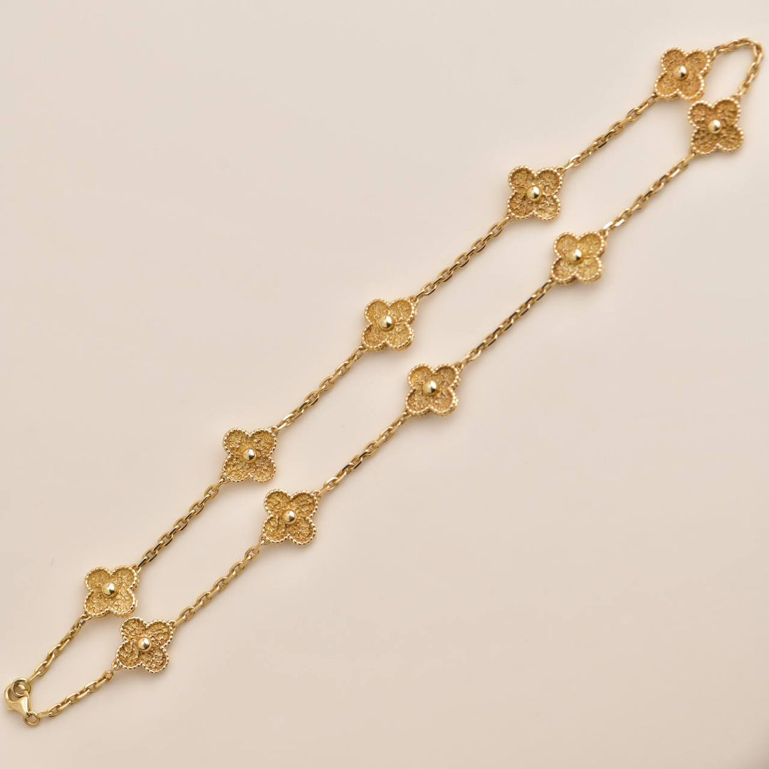 Van Cleef & Arpels Vintage Alhambra 10 Motif Yellow Gold Necklace