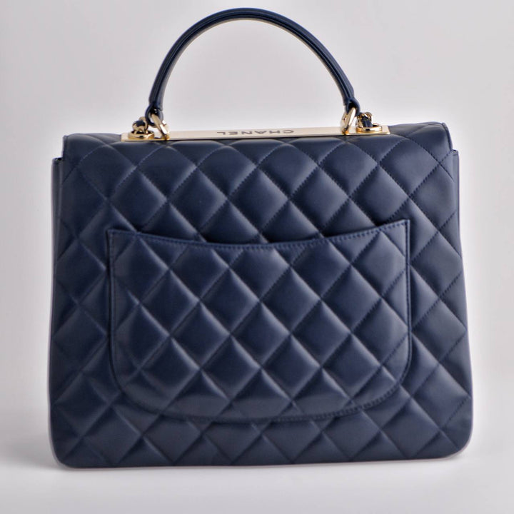 Chanel Large Trendy CC Top Handle Flap Bag in Navy Lambskin