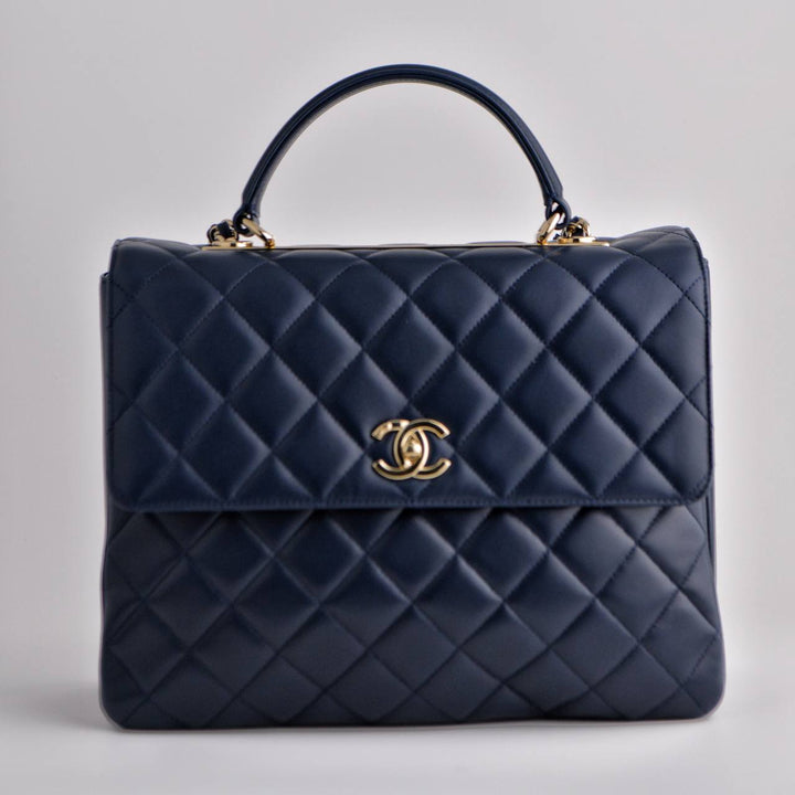 Chanel Large Trendy CC Top Handle Flap Bag in Navy Lambskin