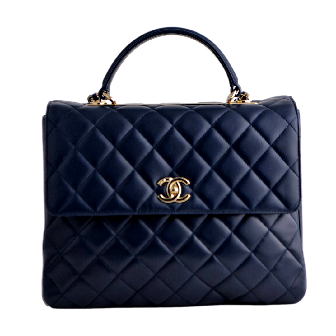 Chanel Large Trendy CC Handle Flap Bag in Navy Lambskin