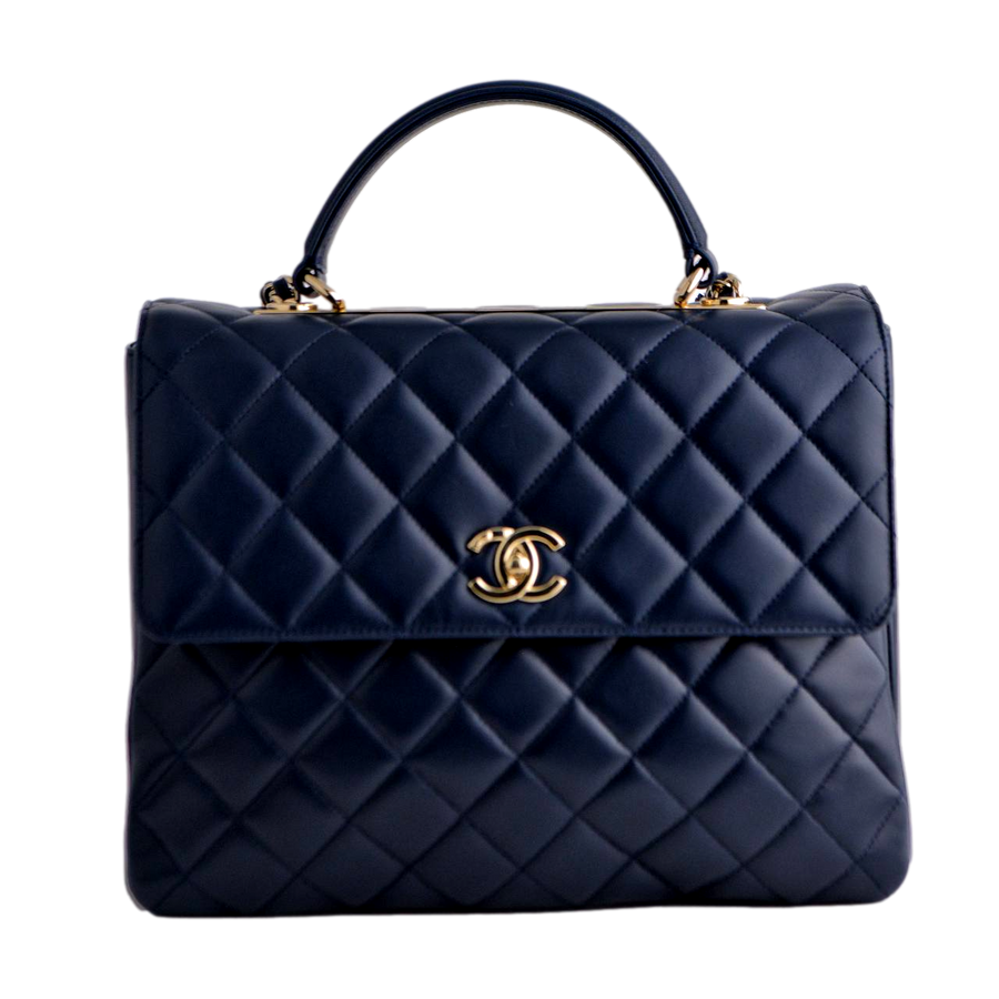 Chanel Large Trendy CC Top Handle Flap Bag in Navy Lambskin Dandelion Antiques