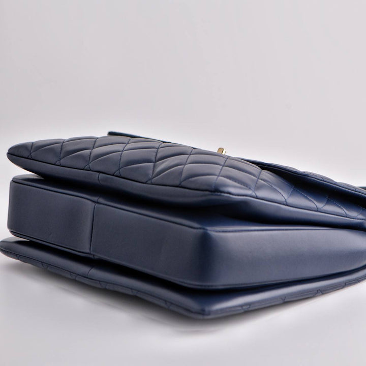 Chanel Large Trendy CC Top Handle Flap Bag in Navy Lambskin