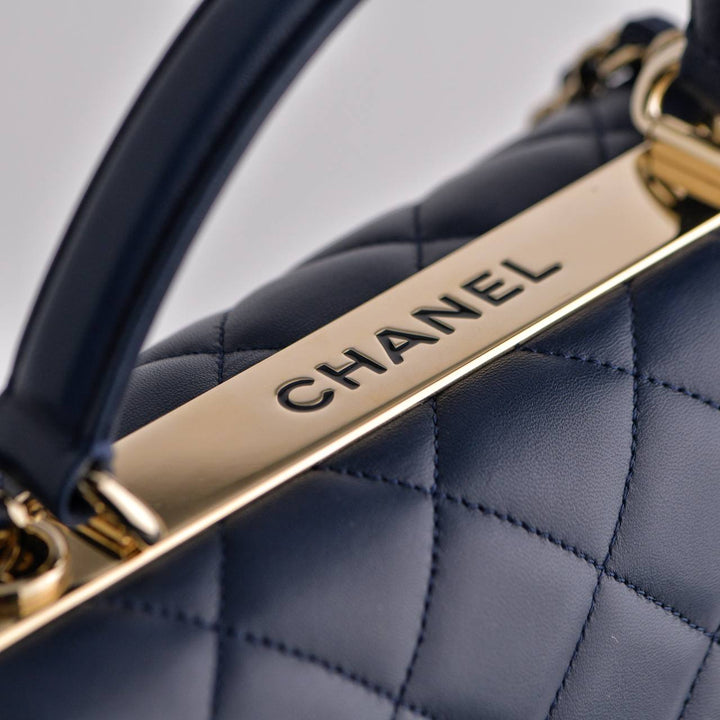 Chanel Large Trendy CC Top Handle Flap Bag in Navy Lambskin