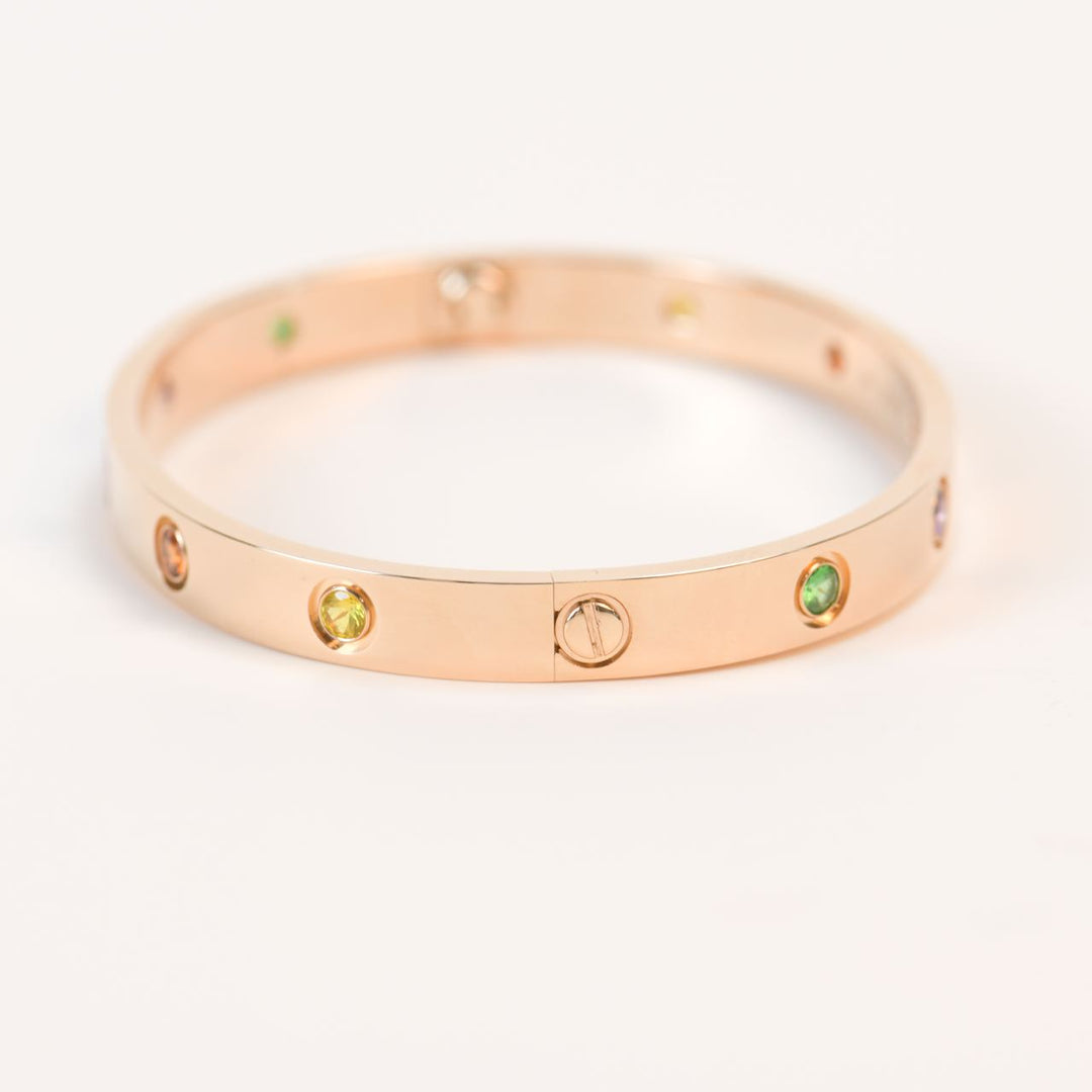 Cartier Love Bracelet Multi Gem Rainbow Rose Gold Size 17