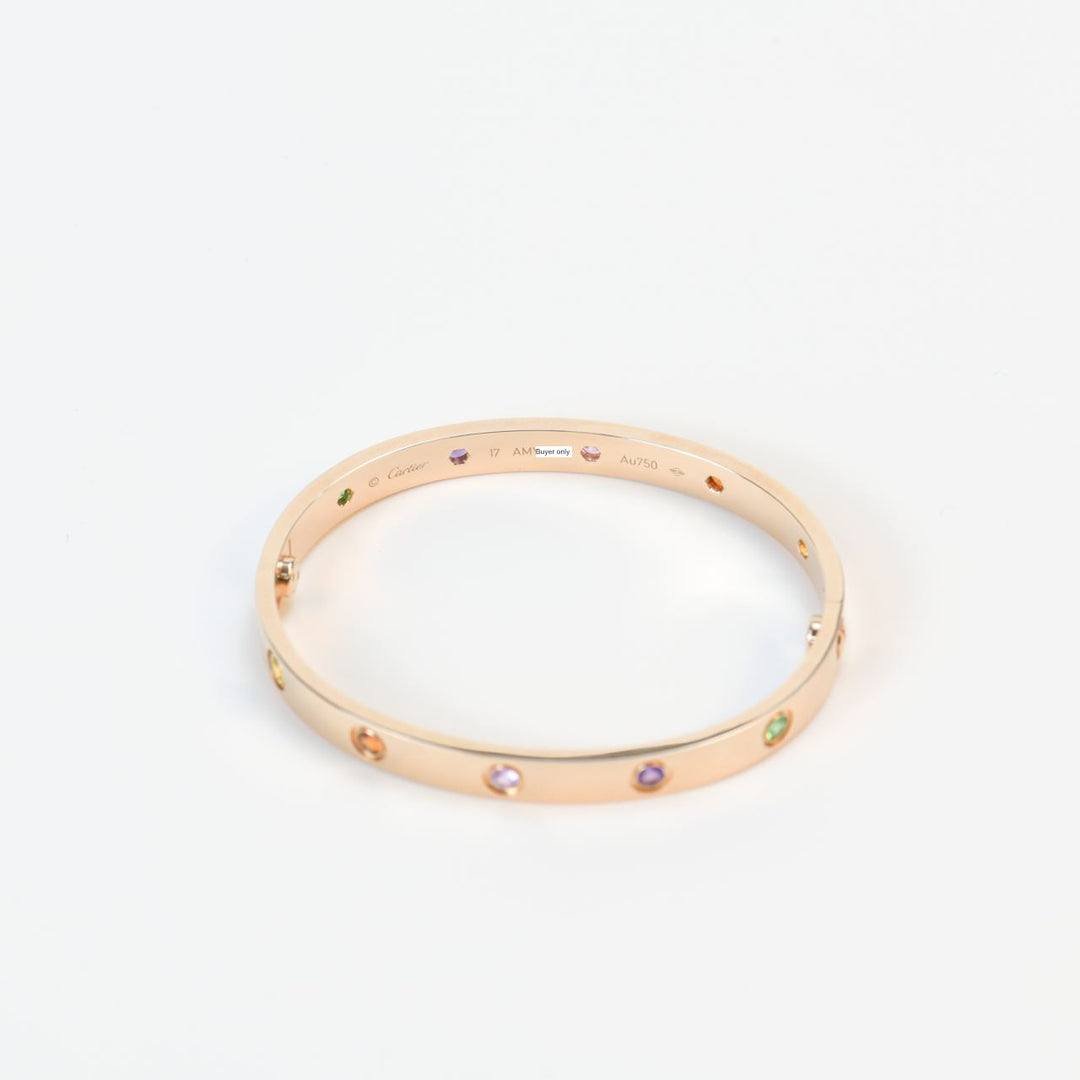 Cartier Love Bracelet Multi Gem Rainbow Rose Gold Size 17