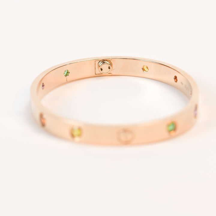 Cartier Love Bracelet Multi Gem Rainbow Rose Gold Size 17