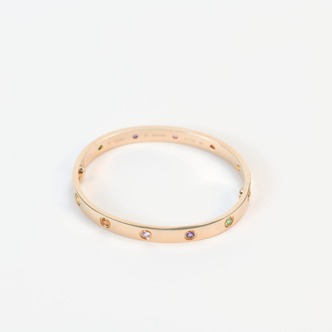 Cartier Love Bracelet Multi Gem Rainbow Rose Gold Size 17