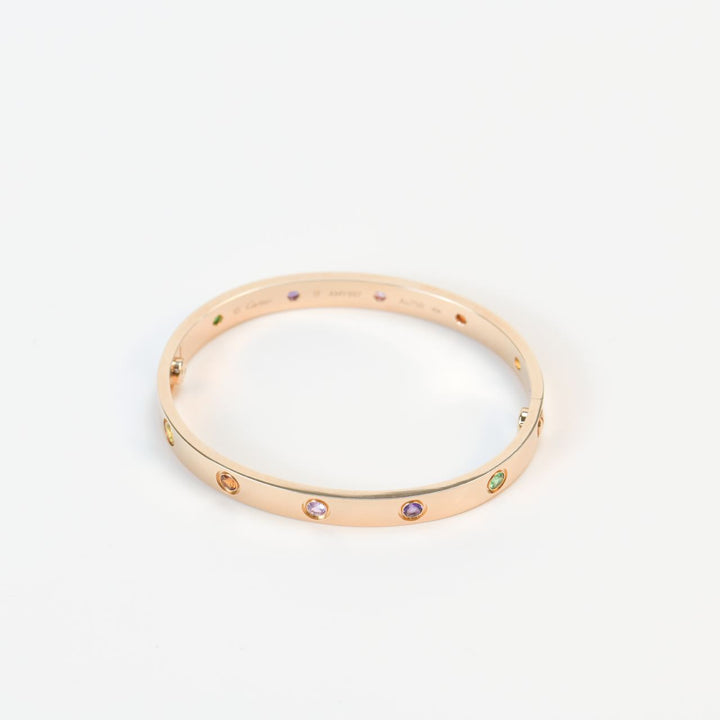 Cartier Love Bracelet Multi Gem Rainbow Rose Gold Size 17