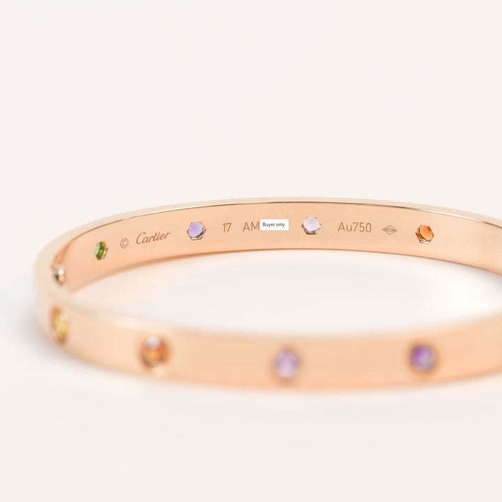 Cartier Love Bracelet Multi Gem Rainbow Rose Gold Size 17