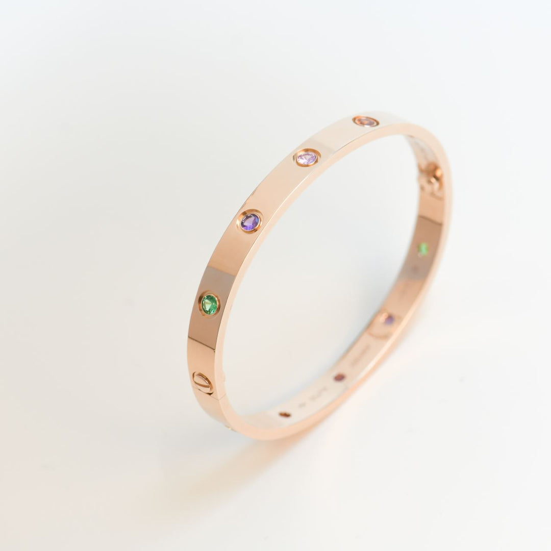 Cartier Love Bracelet Multi Gem Rainbow Rose Gold Size 17