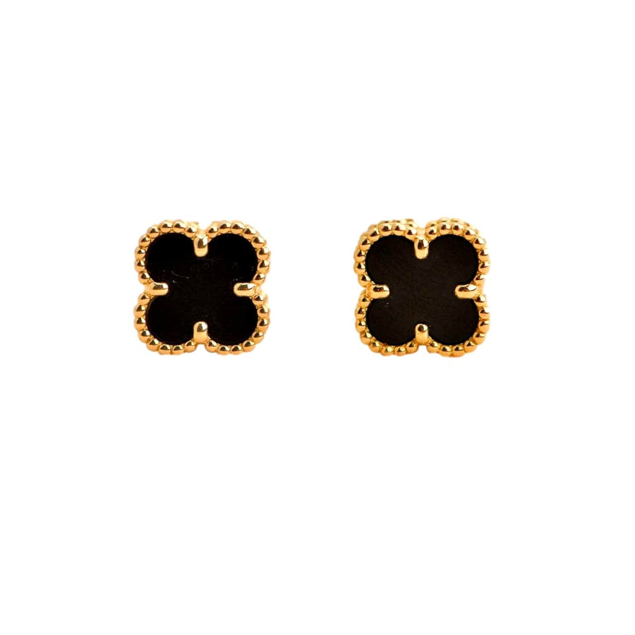 Van Cleef & Arpels Sweet Alhambra Onyx 18k Yellow Gold Earstuds
